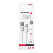 Кабель для зарядки і передачі даних Swissten Textile USB / USB-C 1,2 m срібний stříbrná
