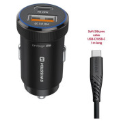 Адаптер Swissten Mini Car Charger USB-C PD + USB-A, 20W + cabel USB-C / USB-C, 1 m
