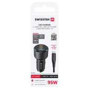 Адаптер Swissten Car Charger 2x USB-C PD + USB-A, 95 W + cabel USB-C / USB-C, 1 m