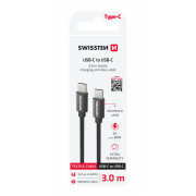 Кабель для зарядки і передачі даних Swissten Textile USB-C / USB-C 3 m чорний černá
