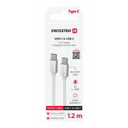 Кабель для зарядки і передачі даних Swissten Textile USB-C / USB-C 1,2 m срібний stříbrná