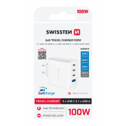 Адаптер Swissten GaN 2X USB-C 100W + 1X USB-C 20W + 1X USB-A 30W