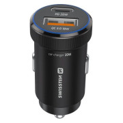 Адаптер Swissten Mini Car Charger USB-C PD + USB-A, 20W + cabel USB-C / USB-C, 1 m