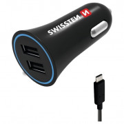 Автомобільний адаптер Swissten Car Charger + USB-C Cable чорний