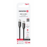 Кабель для зарядки і передачі даних Swissten Textile USB-C / USB-C 1,2 m чорний černá