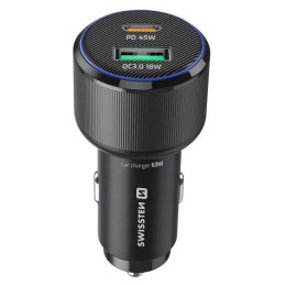 Адаптер Swissten Car Charger USB-C PD + USB-A, 63W + cabel USB-C / USB-C, 1 m