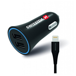 Автомобільний адаптер Swissten Car Charger + Lightning Cable чорний Black