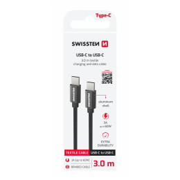 Кабель для зарядки і передачі даних Swissten Textile USB-C / USB-C 3 m чорний černá