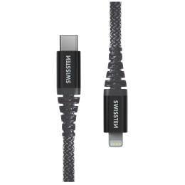 Кабель для зарядки і передачі даних Swissten Kevlar USB-C/Lightning 1,5 m темно-сірий Antracit