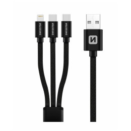 Кабель для зарядки і передачі даних Swissten DATA CABLE TEXTILE 3in1 1,2 M BLACK чорний