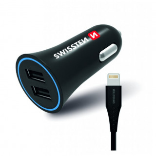 Автомобільний адаптер Swissten Car Charger + Lightning Cable чорний