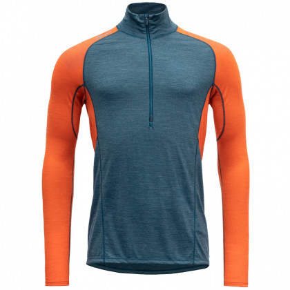 Чоловіча функціональна футболка Devold Running Merino 130 Zip Neck Man синій/помаранчевий