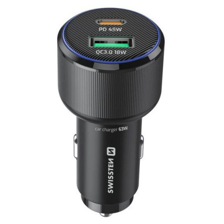 Адаптер Swissten Car Charger USB-C PD + USB-A, 63W + cabel USB-C / USB-C, 1 m