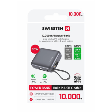 Павербанк Swissten Space 10000 mAh, 35W USB-C срібний stříbrná