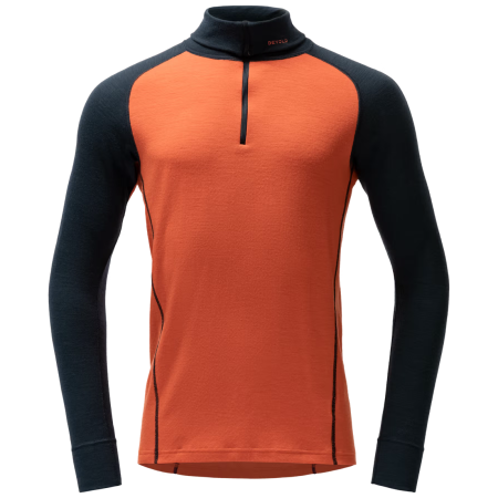 Чоловіча функціональна футболка Devold Duo Active Merino 205 Zip Neck Man помаранчевий/сірий Brick