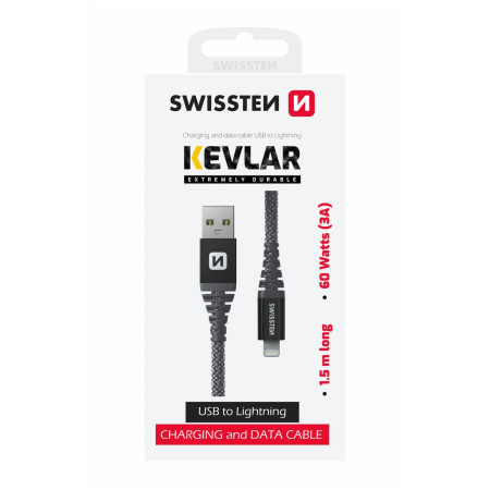 Кабель для зарядки і передачі даних Swissten Kevlar USB/Lightning 1,5 m