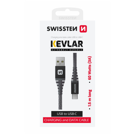 Кабель для зарядки і передачі даних Swissten Kevlar USB/USB-C 1,5 m