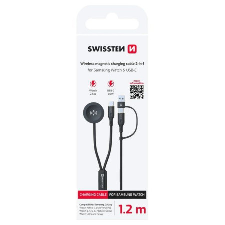 Кабель для зарядки і передачі даних Swissten Wireless magnetic charging cable 2in1 for Samsung Watch + USB-C 1,2 m