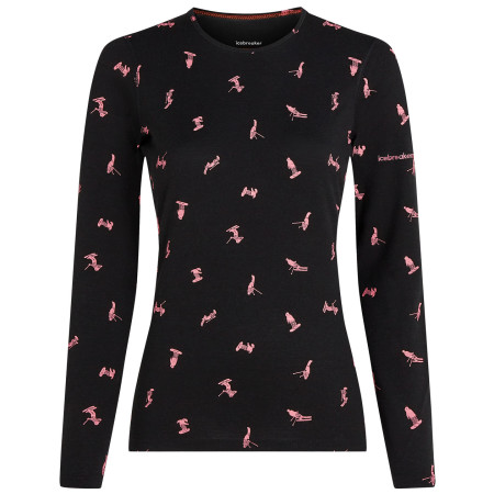 Жіноча функціональна футболка Icebreaker Women Merino 200 Oasis LS Crewe Snow Day чорний Blck/Acdpnk/Aop