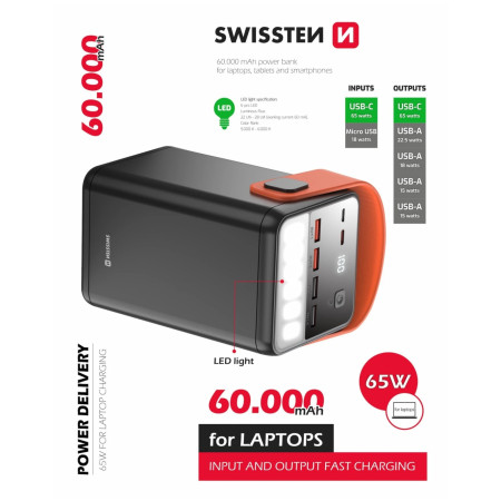 Павербанк Swissten Power Line 60000 mAh 65W