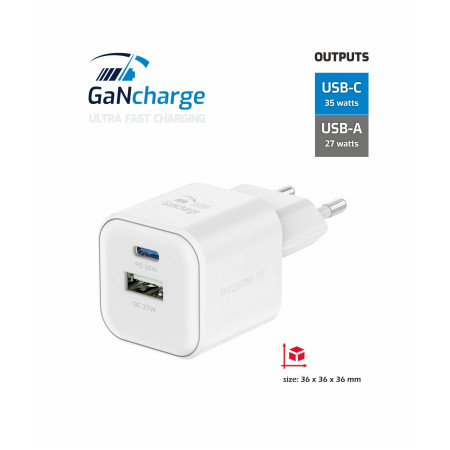 Зарядний пристрій Swissten TRAVEL CHARGER GaN 1x USB-C 35W PD + 1x USB-A 27W QC
