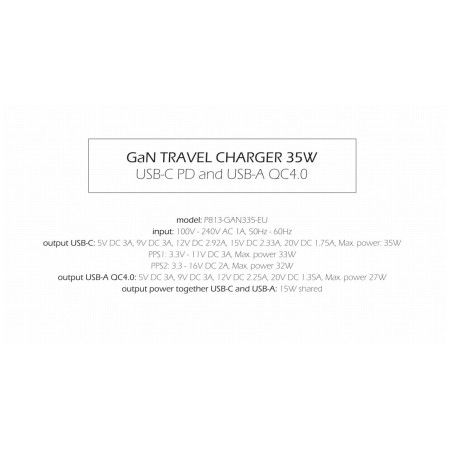 Зарядний пристрій Swissten TRAVEL CHARGER GaN 1x USB-C 35W PD + 1x USB-A 27W QC