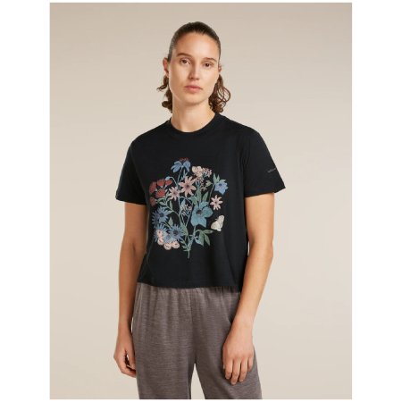 Жіноча футболка Icebreaker Merino 150 Tech Lite SS Crop Tee NZ Flora чорний BLACK