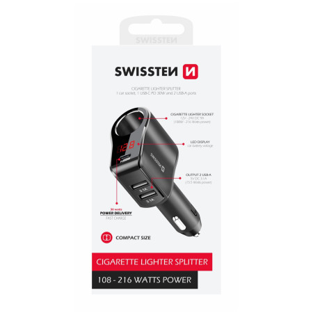 Автомобільний адаптер Swissten Car Adapter Compact 108W - 216W