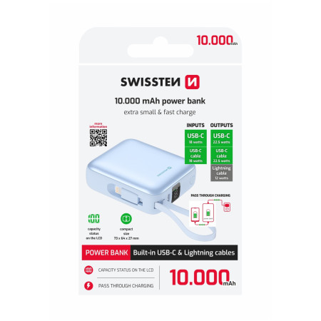 Павербанк Swissten Space 10000 mAh USB-C + Lightning синій modrá