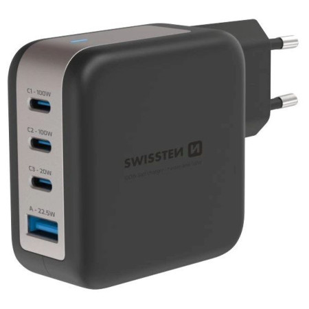 Адаптер Swissten GaN Travel Charger 100W 3X USB-C PD + USB-A