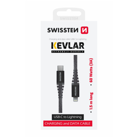 Кабель для зарядки і передачі даних Swissten Kevlar USB-C/Lightning 1,5 m