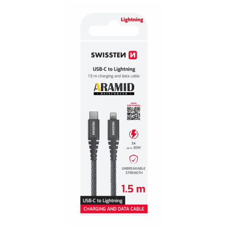 Кабель для зарядки і передачі даних Swissten Aramid Reinforced USB-C/Lightning 1,5 m