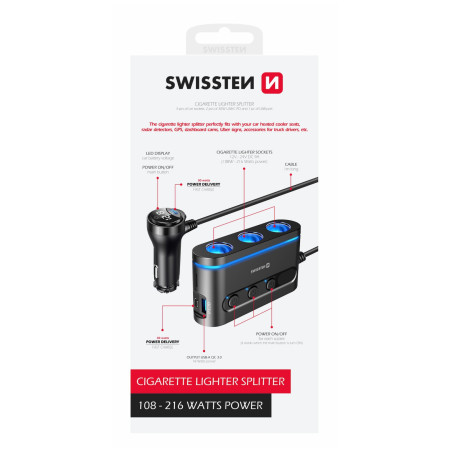 Автомобільний адаптер Swissten Car Charger Adapter 108W - 216W