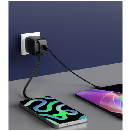 Адаптер Swissten SlideCharge Gan 45W, 1X USB-A 18W + kabel USB-C 0,75 m