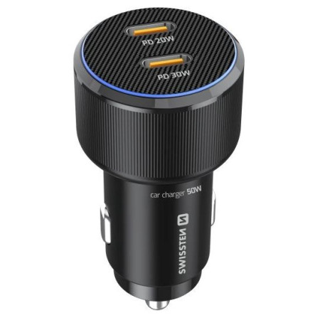 Адаптер Swissten Car Charger 2X USB-C PD, 50W + cabel USB-C / USB-C, 1 m