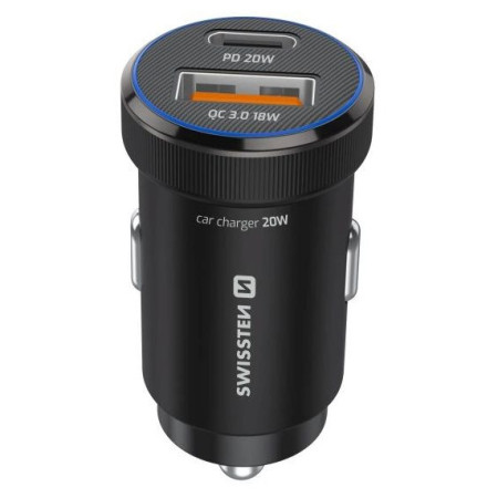 Адаптер Swissten Mini Car Charger USB-C PD + USB-A, 20W + cabel USB-C / USB-C, 1 m