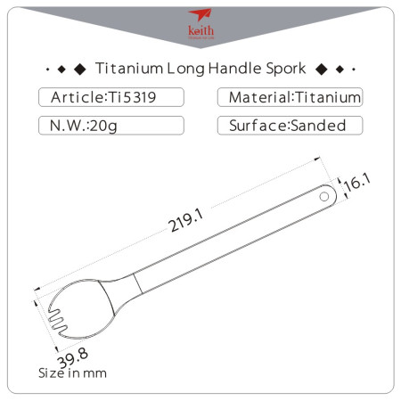 Lžíce Keith Titanium Long Handle Spork