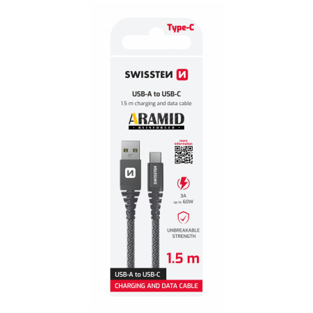 Кабель для зарядки і передачі даних Swissten Aramid Reinforced USB/USB-C 1,5 m