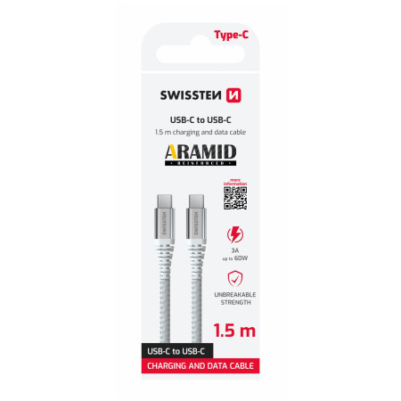 Кабель Swissten Aramid Reinforced USB C / USB C 1,5 m