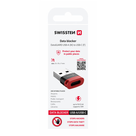 Адаптер Swissten Dataguard With Data Blocking USB-A (Male) / USB-C (Female)