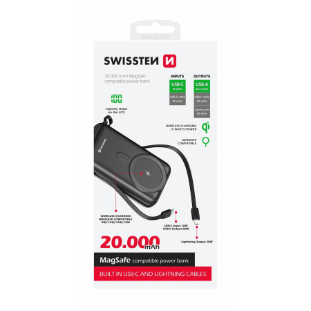 Павербанк бездротовий Swissten POWER BANK 20000 mAh PD 20W