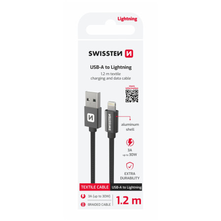 Кабель для зарядки і передачі даних Swissten Textile USB / Lightning 1,2 m