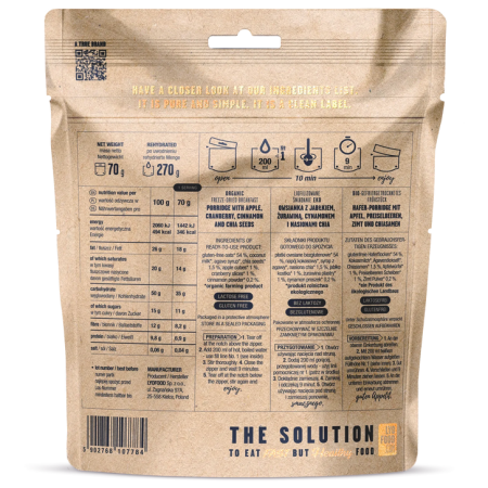 Дегідрована їжа Lyo food Вівсяна каша з яблуками, журавлиною та корицею