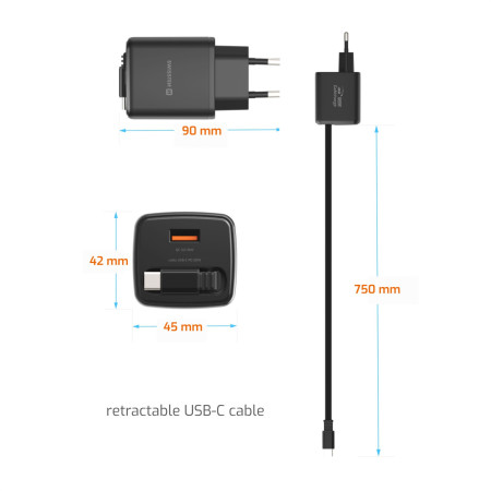 Адаптер Swissten SlideCharge Gan 30W, 1X USB-A 18W