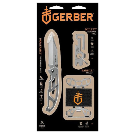 Подарунковий набір Gerber Paraframe I + Multi-tool Mullet + Peněženka Barbill срібний